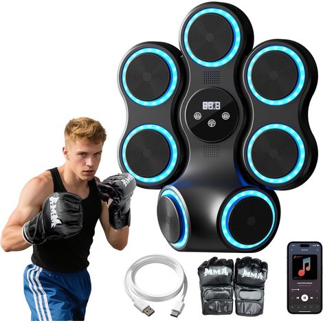 Machine de Boxe Musicale pour Adultes et Enfants, entraîneur de Frappe interactif avec Gants de Boxe, Sac de Frappe Mural de Grande Taille (1/5)