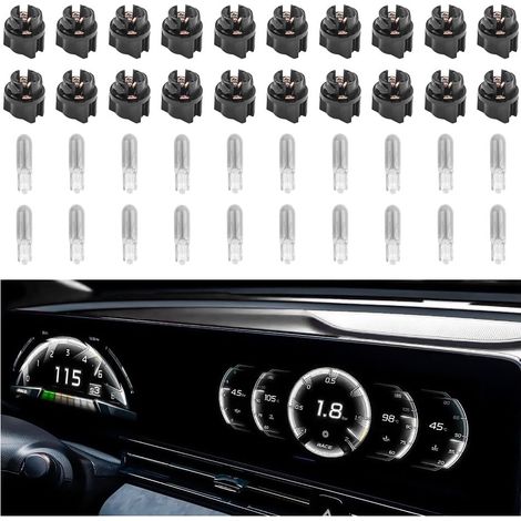 20 bombillas halógenas T5 17 57 79 86 para panel de instrumentos con 20 casquillos, 12 V, para velocímetro y tacómetro, universales para salpicadero de coche (blancas)