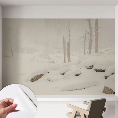 Tapete Selbstklebend - abwaschbar - Tapete mit Motiv - trendige Wanddeko - elegant Fototapete Schneewald 152x104 cm (1/5)