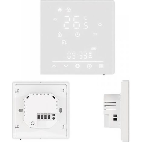 Termostato Matter WIFI 2.4G TUYA, Smart Life, Apple Google Home, Alexa, SmartThings Quadrata Compatibile Con Scatola 502 Riscaldamento Caldaia a Gas Bianco 5A 95-240V IP20