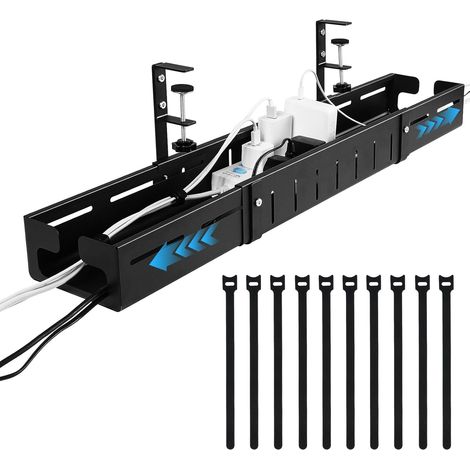 Cable Management Bureau, Rack à Câbles Métallique Extensible 64-98 cm, Range et Installation sans Perçage - (1/5)