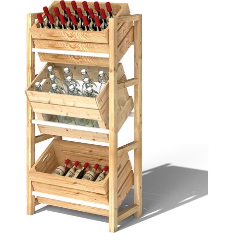 Getränkekistenregal für 3 Getränkekisten Getränkeregal Holz Kistenregal mit 3 Ebenen freistehend Getränkekistenhalter belast 150kg Kistenständer für Bier, Wasser 56 x 32 x 112 cm Naturholz Aosom