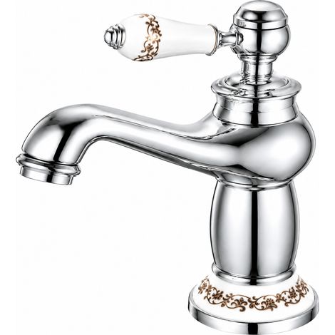 Robinet lavabo rétro en laiton massif finition dorée, mitigeur eau chaude et froide avec cartouche céramique (1/4)