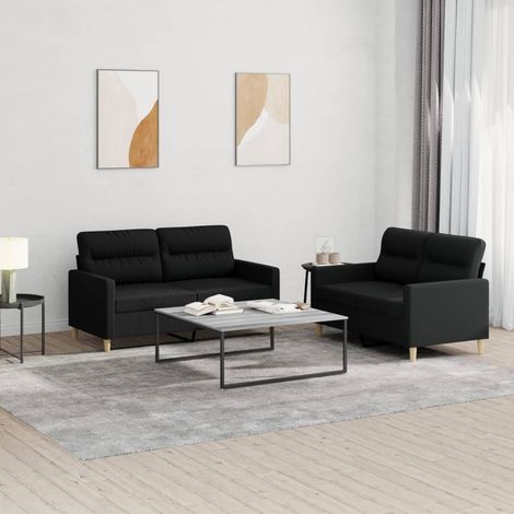 2-tlg. Sofagarnitur mit Kissen Schwarz Stoff (1/5)