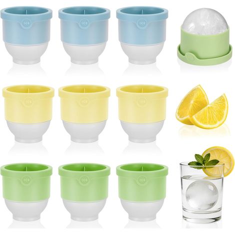 9 Pièces Moule à Glacons Boule, 6cm Grands Glaçons Moule Rond en Silicone, Démoulage facile, Sans BPA, Bac à Glaçon Réutilisable Anti-fuite pour Boissons, Whisky, Cocktails(Bleu, Jaune, Vert) (1/5)