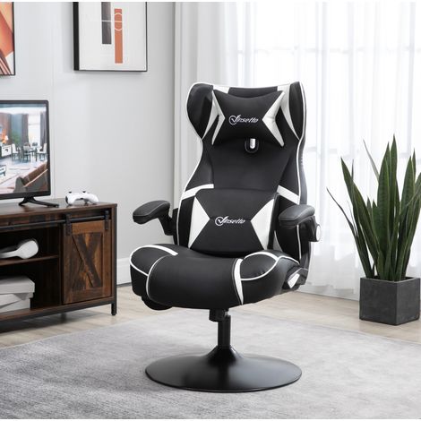 Chaise de bureau gaming 69x73x112-118 cm en simili cuir noir, ergonomique pour bureau, FloraGrace (1/5)