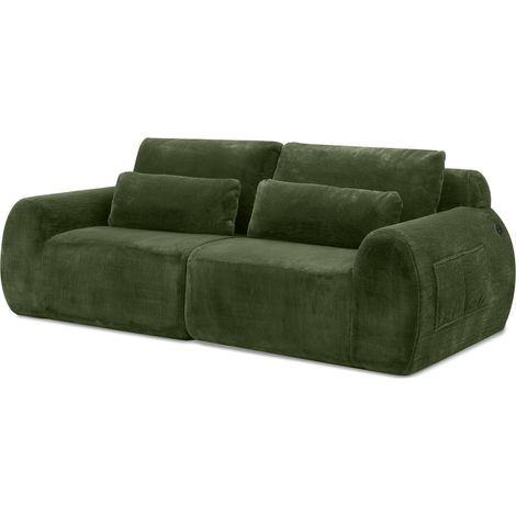 CAIziCanapé 2 places en fausse fourrure style lapin, haute résilience, avec port de charge USB et poche latérale pour magazines, idéal pour petit salon, appartement, bureau et chambre, Vert (1/5)