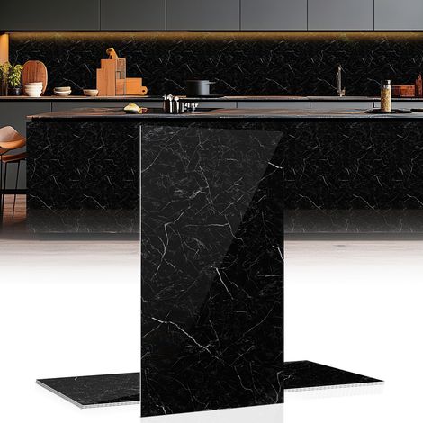 Randaco 0,72m² PVC Wandverkleidung Wandpaneelen Marmoroptik, Bad & Küche , Alternative zu Fliesen & Marmor, 120x60cm, Bad & Küchenfliese, Schwarz