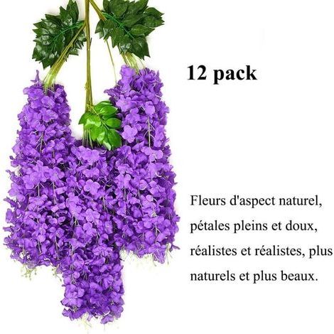12 Pièces Glycine Artificielle en Plastique Plantes Suspendues pour Décoration Mariage Maison Fête Bureau Hôtel Rebord Fenêtre Violet (1/3)