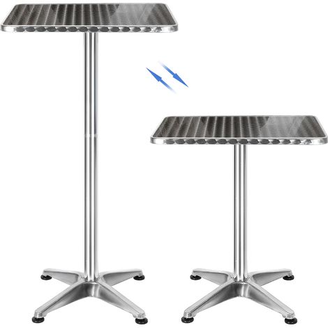 Sifree – Table de bistrot en aluminium carrée H 70 cm – Plateau en acier inoxydable – Hauteur réglable 70/110 cm – Pour restaurants et terrasses (1/5)