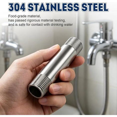 Raccord Allonge - 2 Pièces - Acier Inoxydable 304 - Filetage BSP 1/2" Mâle - Pour Tuyauterie Gaz Et Eau UMD MUSICAL (1/5)