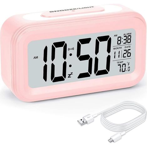 Réveil numérique pour chambre à coucher, avec chargeur USB, écran LCD 5,5 pouces amélioré, réveil pour enfants, veilleuse intelligente, fonction snooze, affichage de la température ambiante, objet de (1/4)