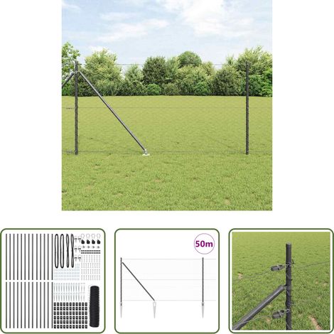 vidaXL Stahl und PVC - Zaunpfosten Grau 50 x 1 m (50 mm Mesh) Stahl und PVC (1/5)