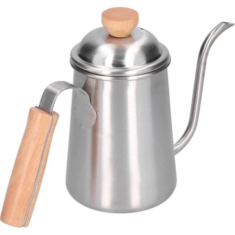 650-ml-Filterkaffeekanne aus Edelstahl mit langem Schwanenhalsausguss und Holzgriff (1/5)