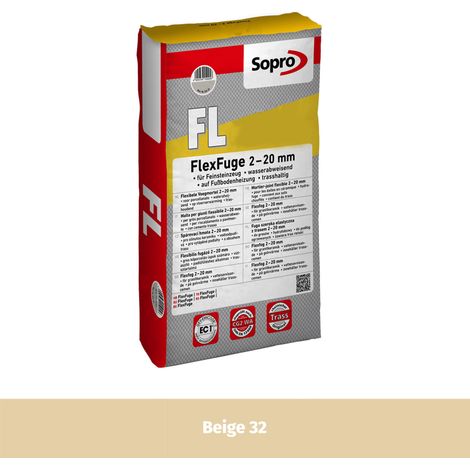 Joint souple carrelage céramique et pierre 2 à 20 mm - Beige 32 - Grain fin - Sopro FL 629 - 25 kg