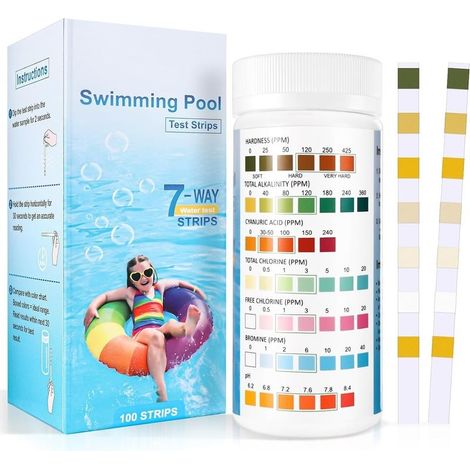 in 1 Pool and Spa Water Tester, 100 Pool Test Strips, Pool Test Chlorine and pH, Bromine, Total Hardness, Total Alkalinity, Cyanuric Acid, Total Chlorine (1/5)