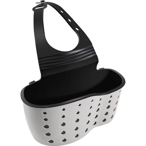 Porte-éponge d'évier de cuisine, organisateur d'éponge à vaisselle, porte-éponge de robinet à sangle réglable avec trous de vidange pour sécher les accessoires de cuisine (1/5)