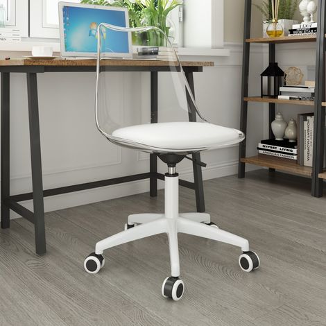 Sedia da ufficio girevole - 54x54 cm - Altezza regolabile e schienale in acrilico trasparente - Metallo e PU - Bianco