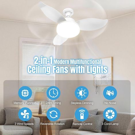 Ventilateur Fleur E27 avec Lumière LED, Télécommande, Réversible et Dimmable 64 cm (1/5)