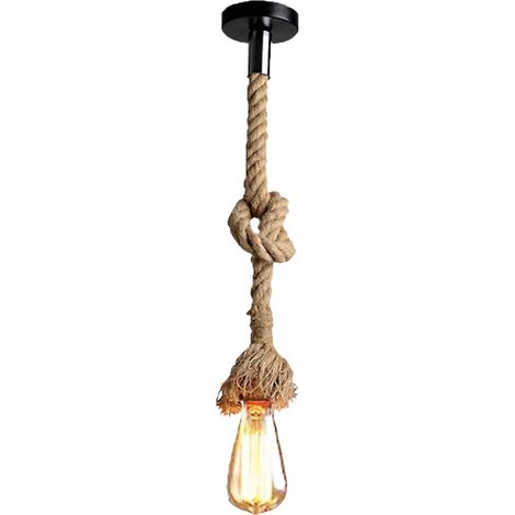 Vintage Style Hemp Rope Pendant Lamp with Single Socket and 100cm Length (AC 220V, E27, Bulb not included) for Restaurant, Bar, and Cafe Lighting (1/5)