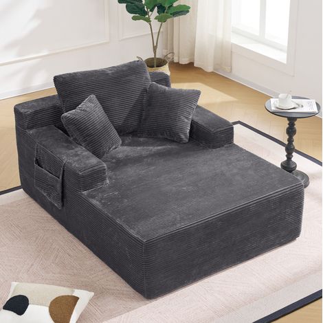 Canapé en velours côtelé, montage sans intervention, avec poches latérales et coussins confortables – Dimensions : 150 x 110 x 70 cm (1/5)