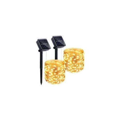 Guirlande lumineuse solaire d'extérieur 2 x 22 m, 200 lumières, 8 fonctions, LED, étanche, lumière blanche chaude, idéale pour un jardin, une terrasse, une fête de famille, Noël, un mariage (1/5)