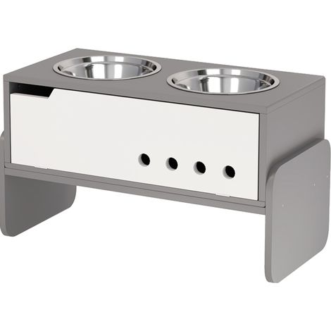 Stazione rialzata per cani con vano contenitore, 2 ciotole in acciaio inox da 2000 ml, grigio (1/4)