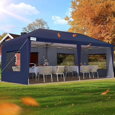 Tonnelle pliante 3 x 6 m avec parois latérales avec Ventanas à Malla, refuge pour événements à hauteur réglable, tente portable pour fêtes dans le jardin et le camping, bleu foncé (1/5)