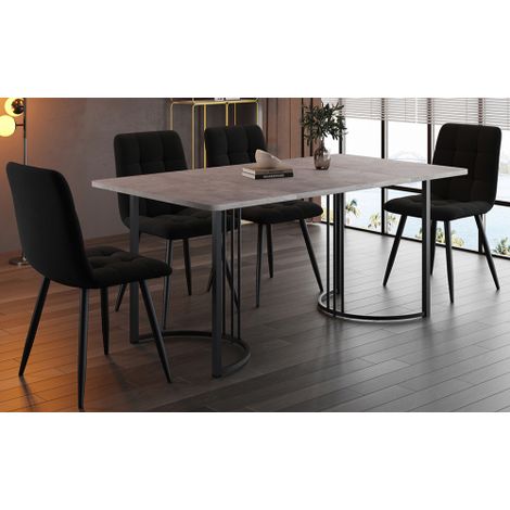 Ensemble table et chaises rectangulaires (4 chaises incluses) — Style moderne : assises en velours noir, pieds dorés.