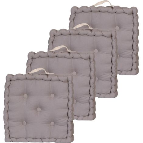 Lot de 4 Coussins de Sol 40x40cm avec Anse contrastée, Gris (1/5)