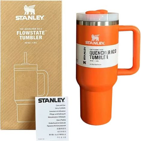 Gobelet isotherme de 1,2 L en acier inoxydable avec poignée et paille, idéal pour les voyages en voiture (orange).