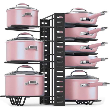 Organisateur de casseroles 8 niveaux, supports réglables couvercles/poêles, 3 méthodes montage DIY (1/5)