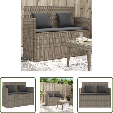 Gartenmöbel - Gartenbank mit Kissen Grau Poly Rattan (1/5)