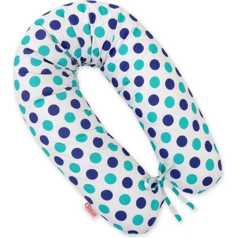 Federa in cotone per cuscino da gravidanza più lungo - Pois Menta Blu navy (1/4)