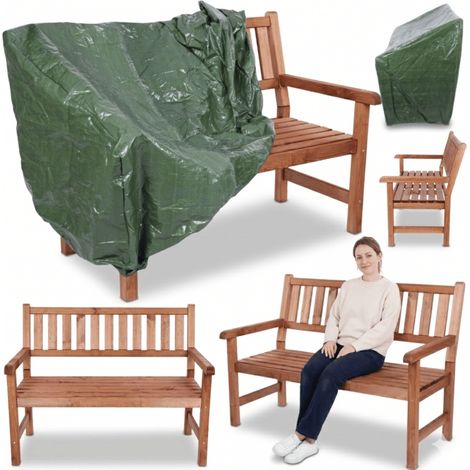 MODO24 Banc de jardin MIRA bois de pin FSC, 2 places 90x117x70 cm, housse bâche verte 120 g/m², terrasse/balcon, marron imprégné (1/5)