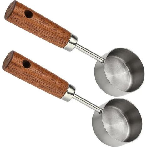 HOXILEELEOLot de 2 cuillères à café inox 15ml manche bois, mesure précise pour expresso et ingrédients secs, accessoire de cuisine solide (1/4)