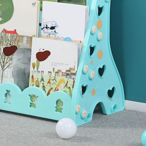 Étagère à livres pour enfants en forme de cartoon, organisateur de rangement en plastique à 3 niveaux bleu pour maison ou école