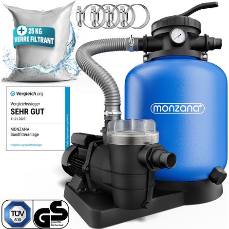Monzana – Pompe filtre à sable 13.200 l/h – Débit max 13.200 L/h – Capacité réservoir 30 litres – Verre filtrant 25 kg – Vanne 7 voies (1/5)