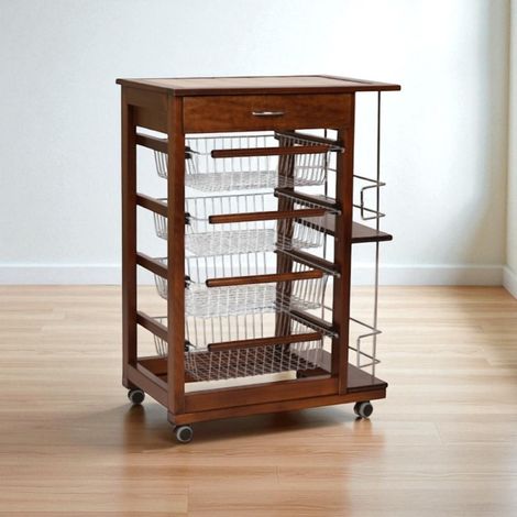 Carrello da cucina portafrutta con portabottiglie LANDHELL Noce (1/5)