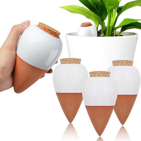 Pieux Arrosage - Lot de 4 - Terre Cuite - Auto-irrigation 320ml - Plantes Intérieur Balcon - Forme Conique (1/5)