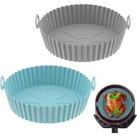 2 Pièces Moule Silicone Air Fryer, 20cm Accessoire Panier de Friteuse à Air pour Tefal Micro-ondes, Four (1/4)