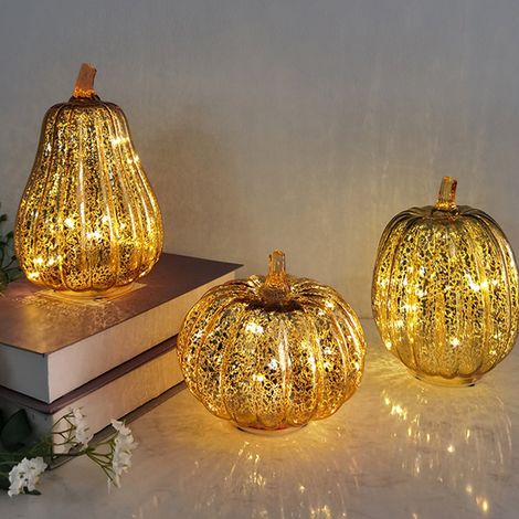 Lampe Décor Citrouille - Verre et Plastique - Lumière LED à 3 Modes pour Automne Halloween et Thanksgiving - 19,5 x 14 cm - 1 Pièce (1/5)