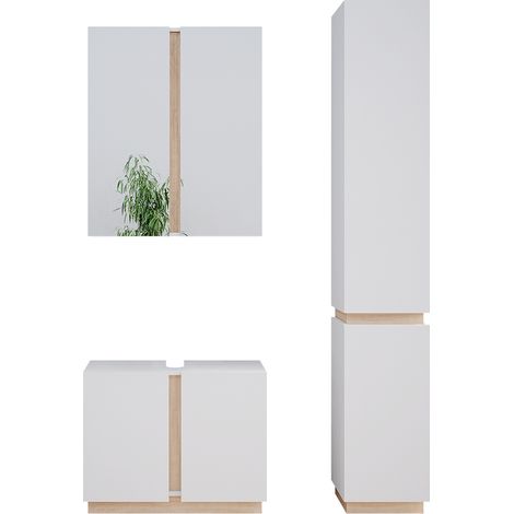 Conjunto de muebles de baño Gloria, Blanco, 3 partes, con mueble alto, Vicco