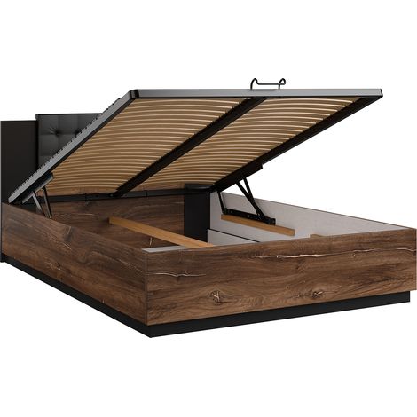 Cama arcón 140x200 con somier Alec Madera oscura y Negro