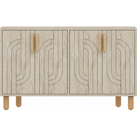 4-türiges Sideboard mit geripptem Travertin-Effekt 120x73cm RODY