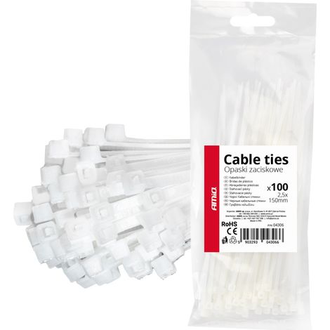 Bridas blancas para cables de 2,5 × 150 mm, 100 unidades, amio-04306 (1/5)