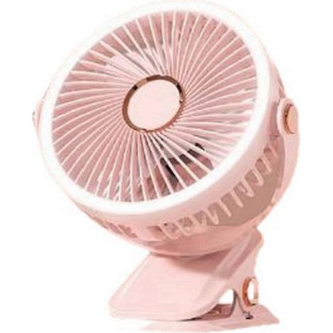 Ventilateur portable mini de bureau rechargeable USB, à pince, rotation à 360°, avec lumière LED intégrée (idéal pour les dortoirs). (1/5)