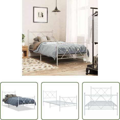 vidaXL Lit métallique - Cadre de lit métal sans matelas avec pied de lit blanc 90x200cm (1/5)