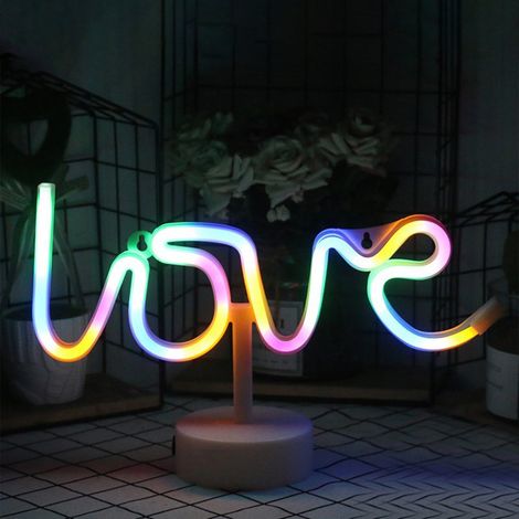 Lampe Néon Love - Décoration Ambiante LED pour Bureau et Salon - Alimentation USB ou Piles AA - Idéal pour Saint-Valentin - 1 Pièce (1/5)