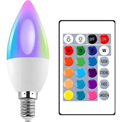 Ampoule LED E14 RGB à intensité variable intelligente, LED multicolore avec télécommande RGBW et fonction bougie (1/5)